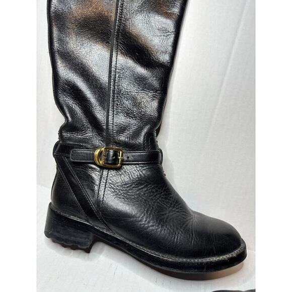 Tory Burch Size 5.5 Logo Tall Side Zipper Riding Boot Black Leather Quiet Luxury - Picture 5 of 12